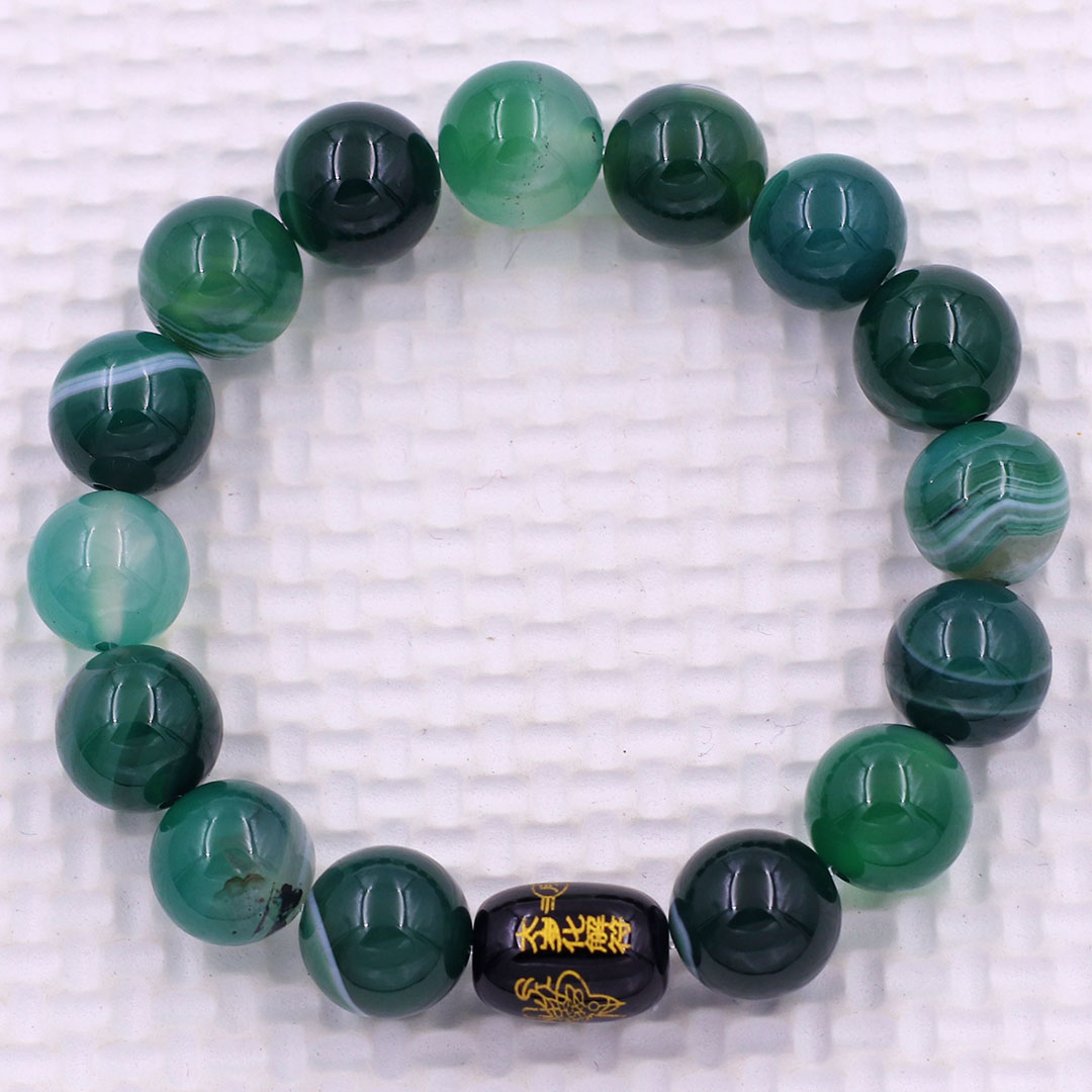 Vòng chuỗi đeo tay đá thạch anh xanh lá sọc 10 ly charm giải thái tuế phù, vòng chuỗi phong thủy, giải năm hạn thái tuế