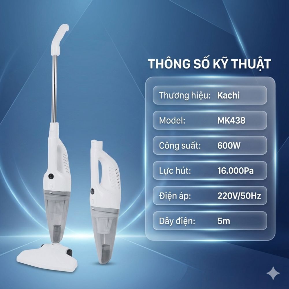 Máy Hút Bụi Cầm Tay Kachi MK438 600W - Lực Hút Mạnh Mẽ, Thiết Kế Linh Hoạt, Sạch Mọi Ngóc Ngách - hàng chính hãng