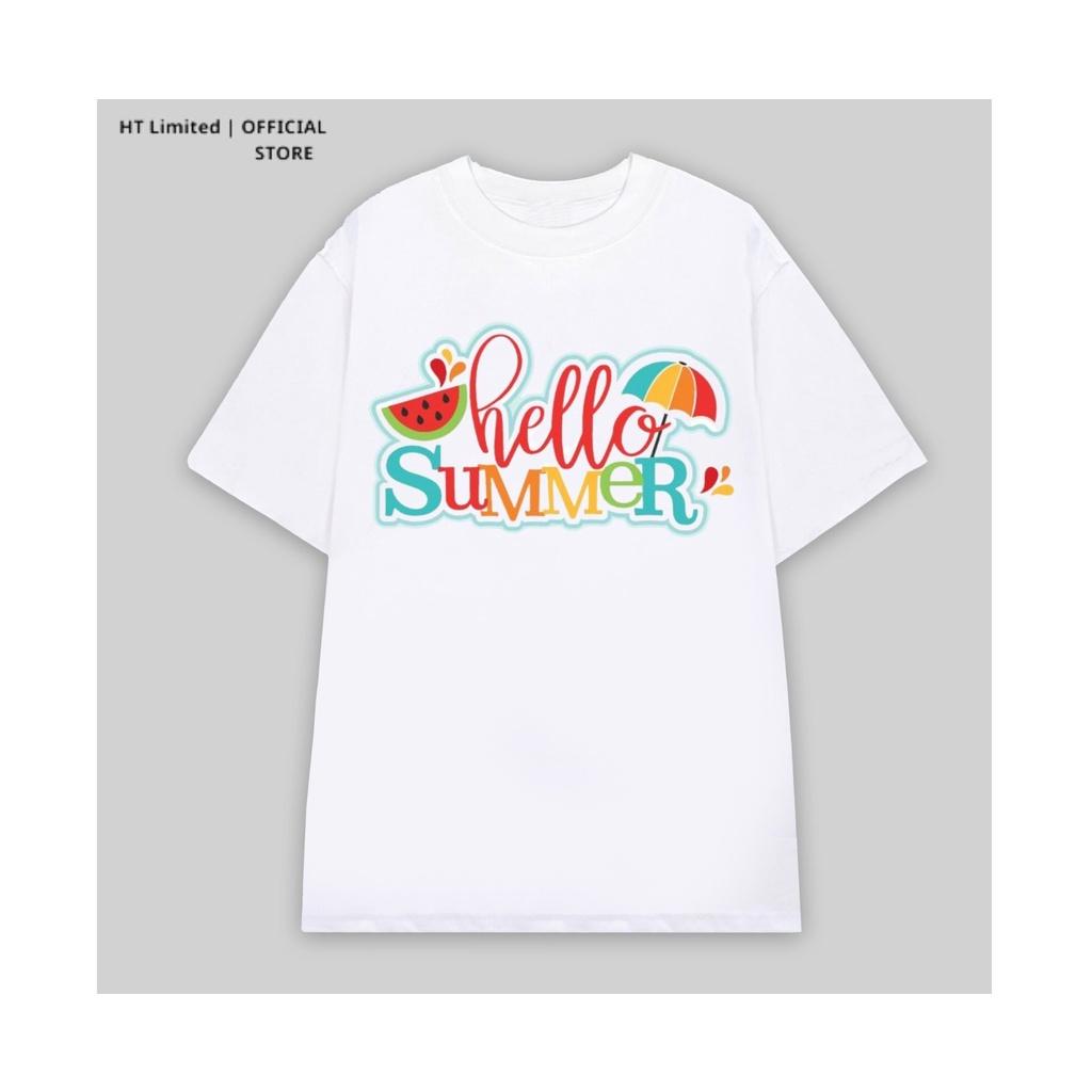 Áo thun thiết kế Unisex họa tiết hello summer basic local brand, Cotton Cao Cấp 100%