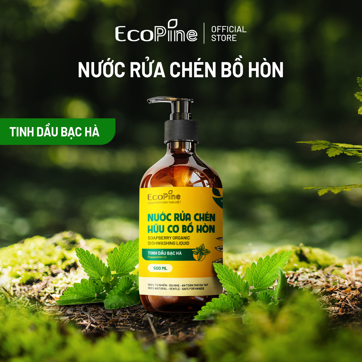 Nước rửa chén hữu cơ bồ hòn ECOPINE 500ml - Tinh dầu Bạc Hà