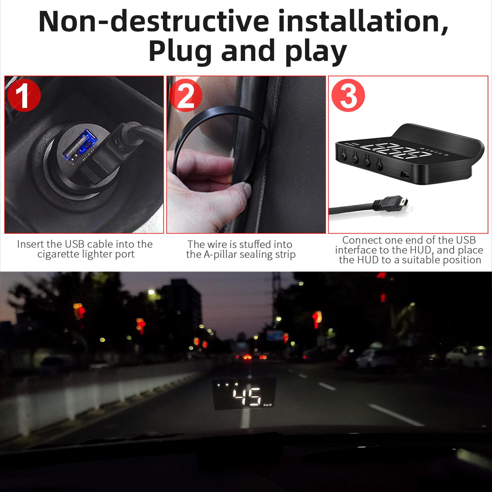 Car HUD 3.5 inch Head-up Display Windshield Projector Digital Vehicle Speedometer GPS Model Fatigue Driving Alarm