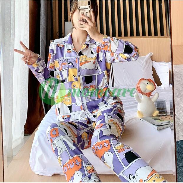 Bộ đồ ngủ nữ QUẢNG CHÂU cao cấp - Pijama nữ mặc nhà dài tay đẹp mềm mịn, dễ thương - Quần áo ngủ kiểu thời trang