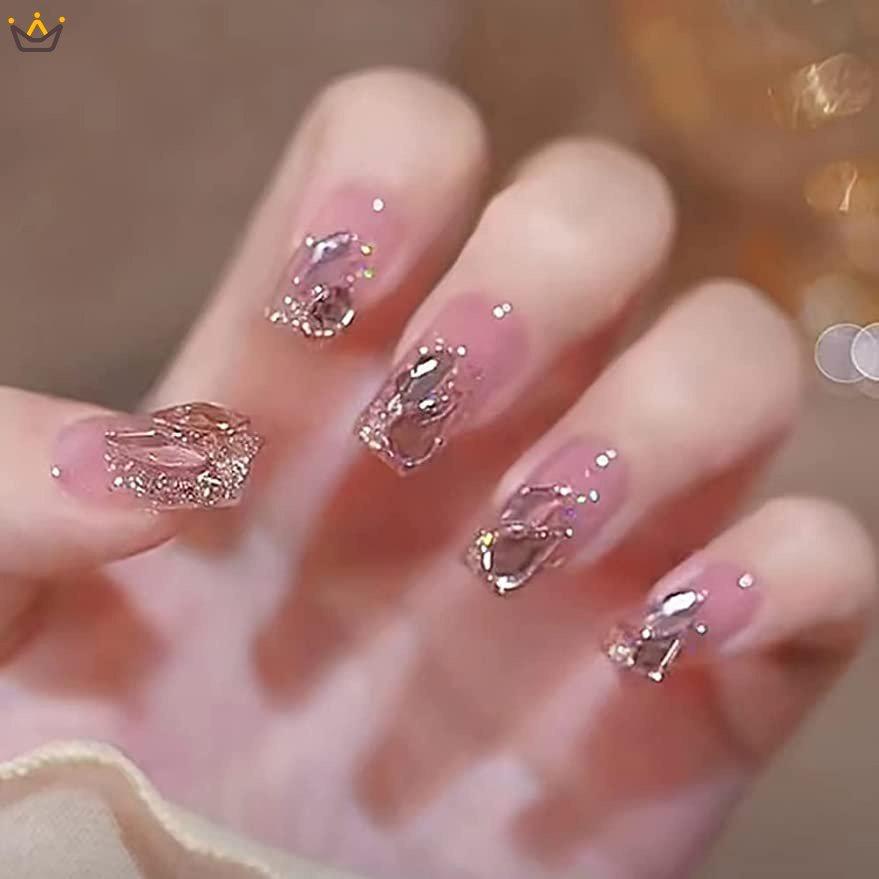 Miếng Dán Trang Trí Móng Tay Đính Đá Lấp Lánh Xinh Xắn
