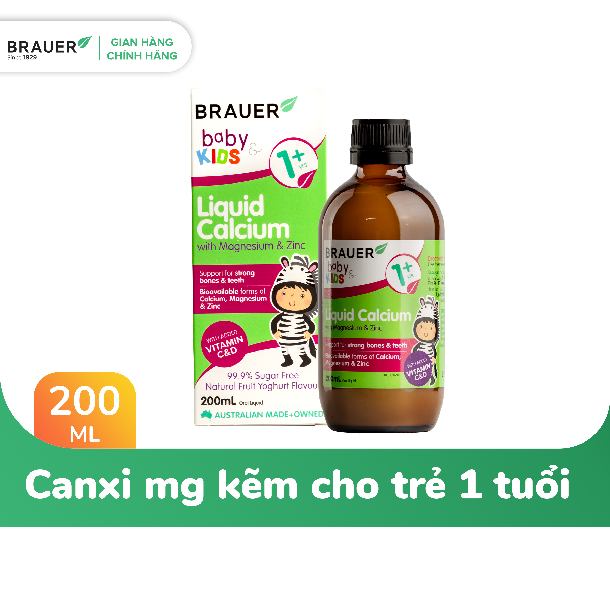 Bổ sung canxi, magie và kẽm Brauer Úc cho trẻ trên 1 tuổi Liquid calcium