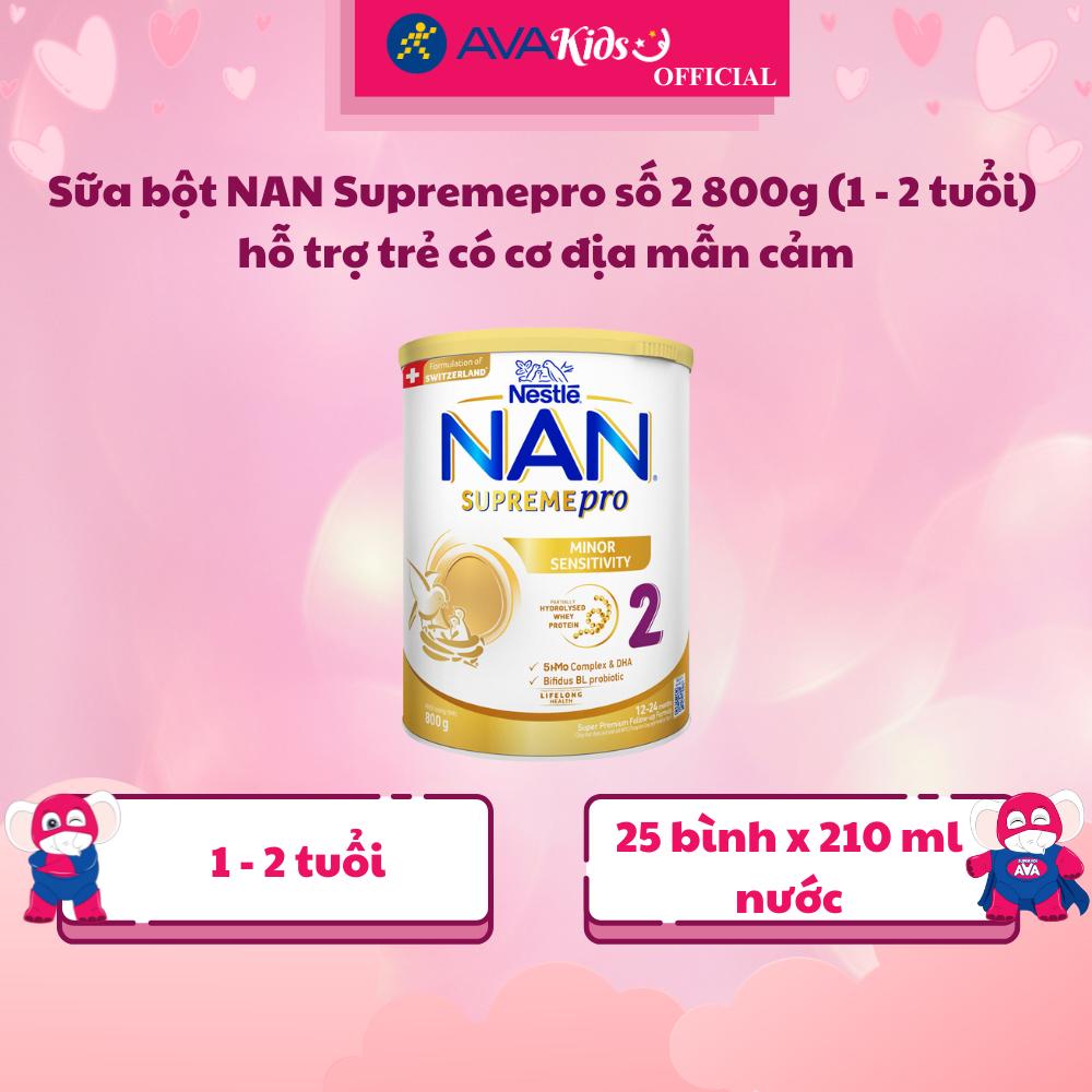 Sữa bột NAN Supremepro số 2 800g (1 - 2 tuổi) hỗ trợ trẻ có cơ địa mẫn cảm - Hàng Chính Hãng