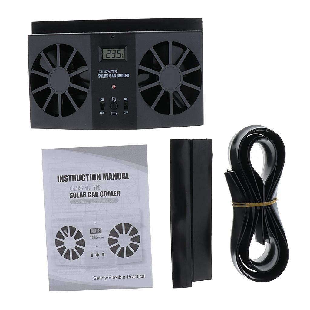 Plug and Solar Dual Fan Window Air Vent Cooler Windshield black