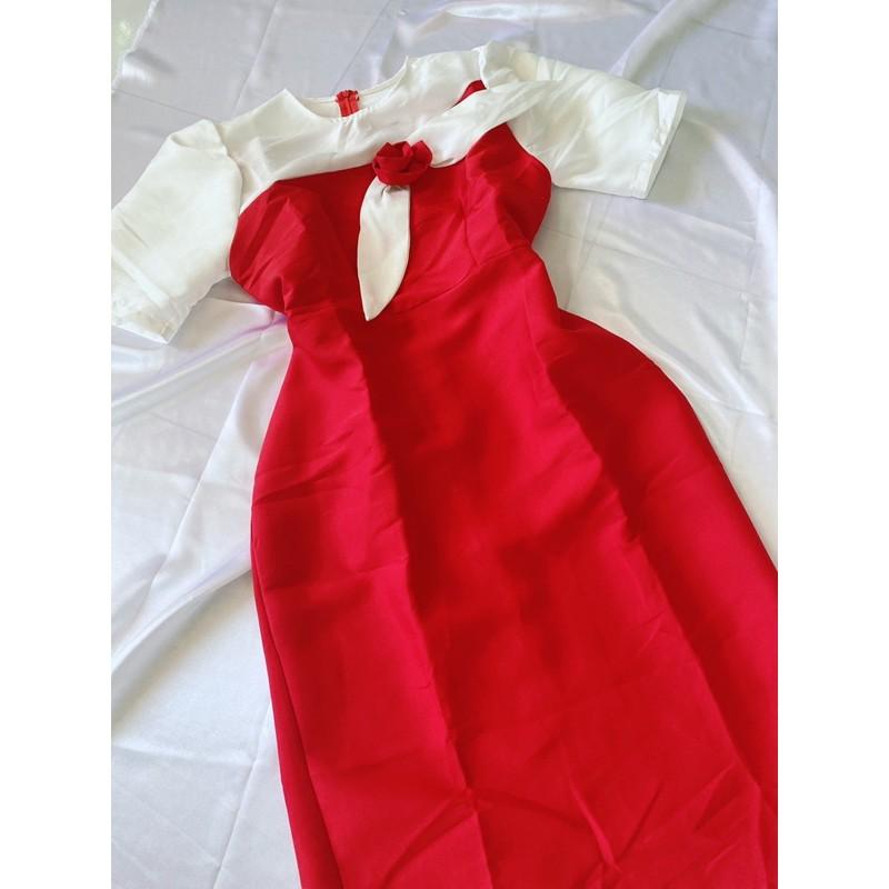 Đầm nơ ngực tay bồng dáng A (Size L&lt;60kg)
