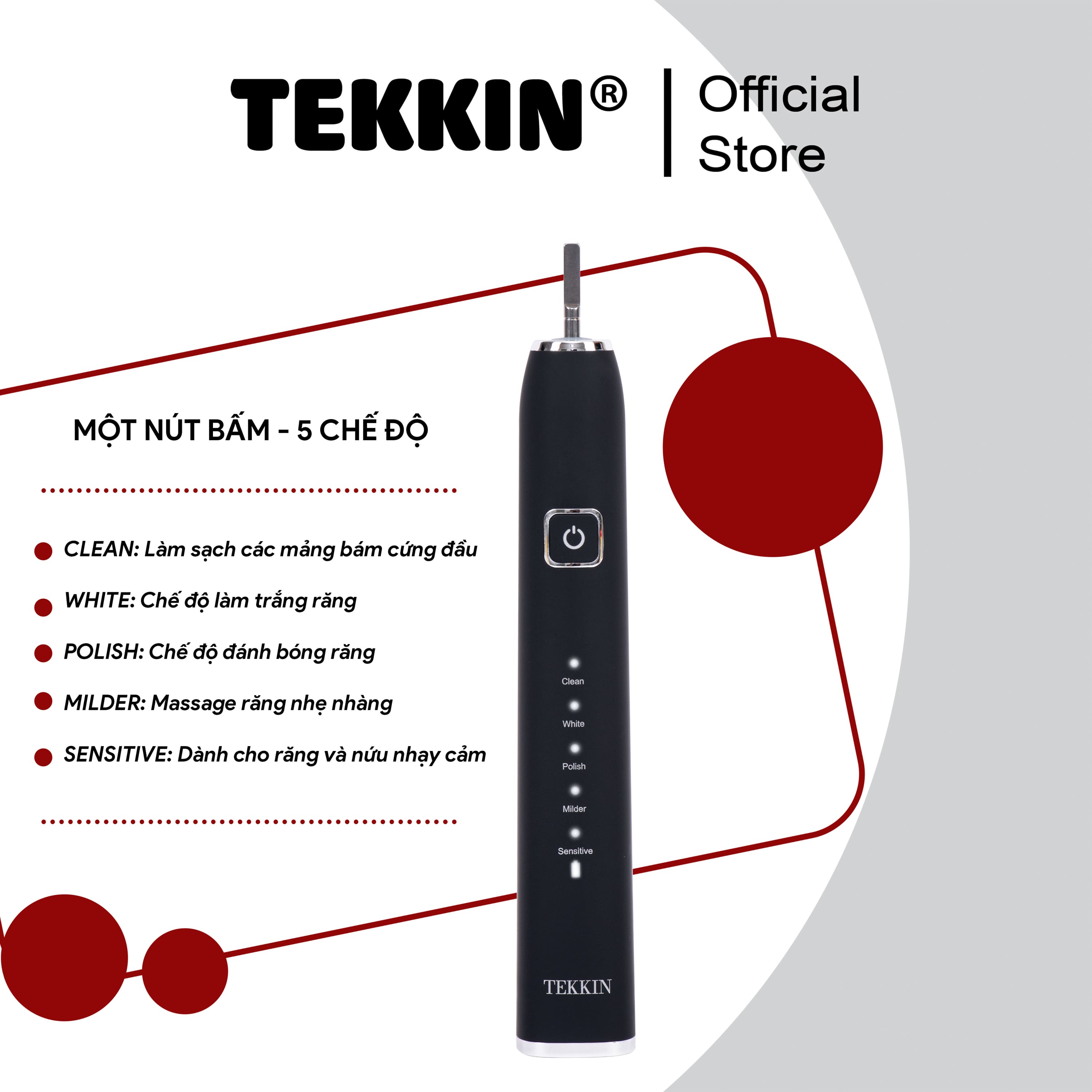 Bàn chải đánh răng điện TEKKIN SONIC TI-818 5 chế độ - Hàng chính hãng