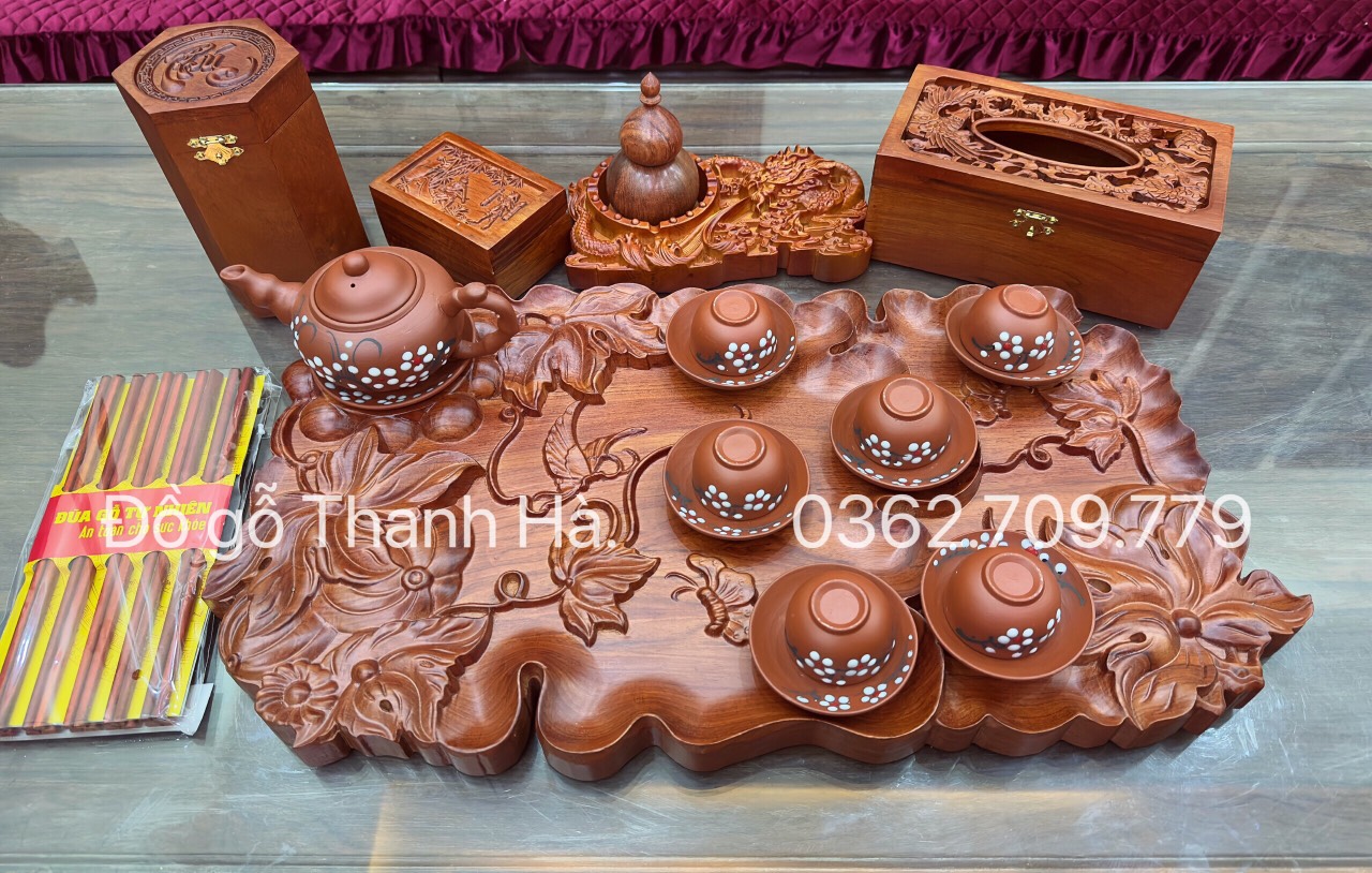Khay trà hương đá liền khối Hoa Bí