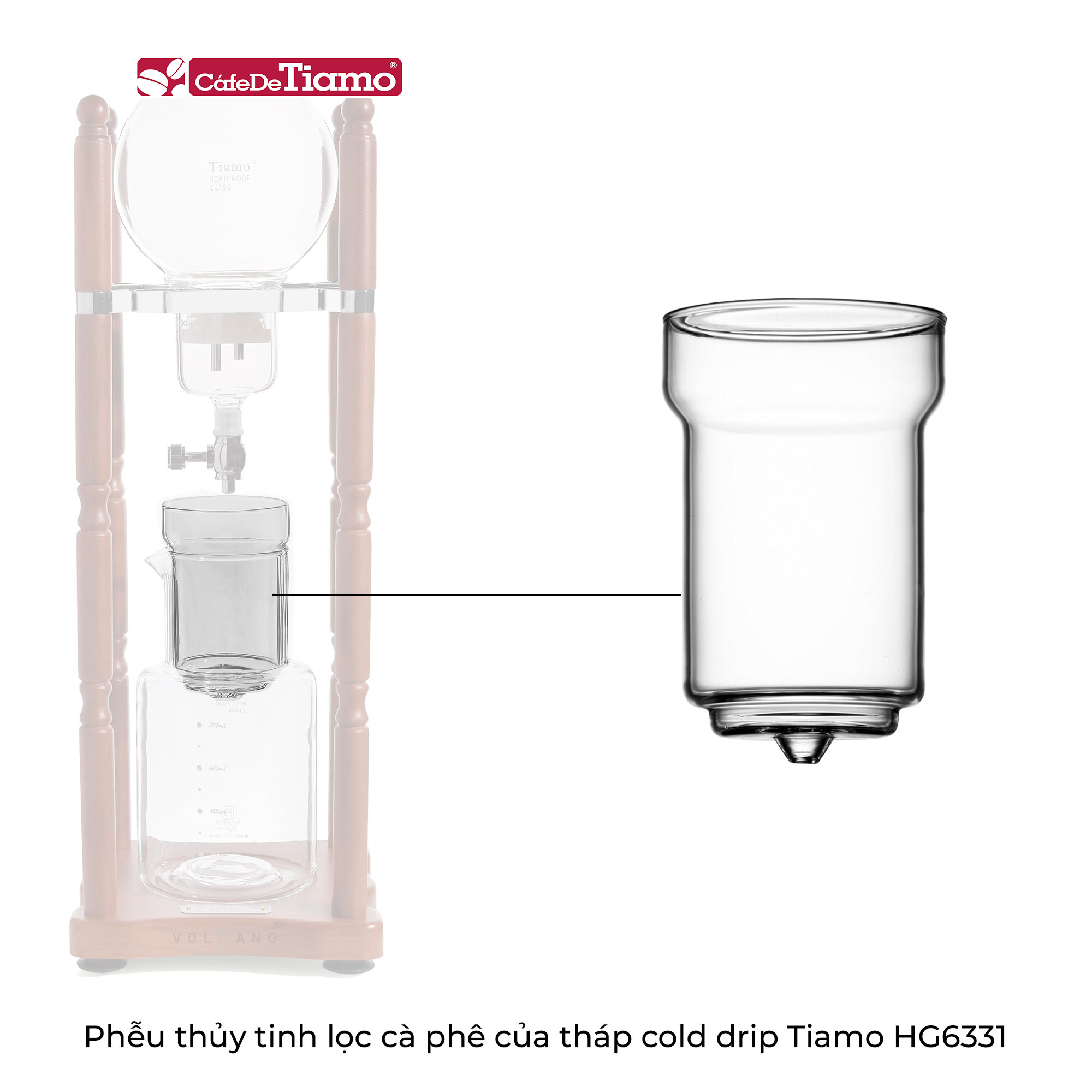 Phễu thủy tinh lọc cà phê của tháp Cold drip Tiamo HG6331
