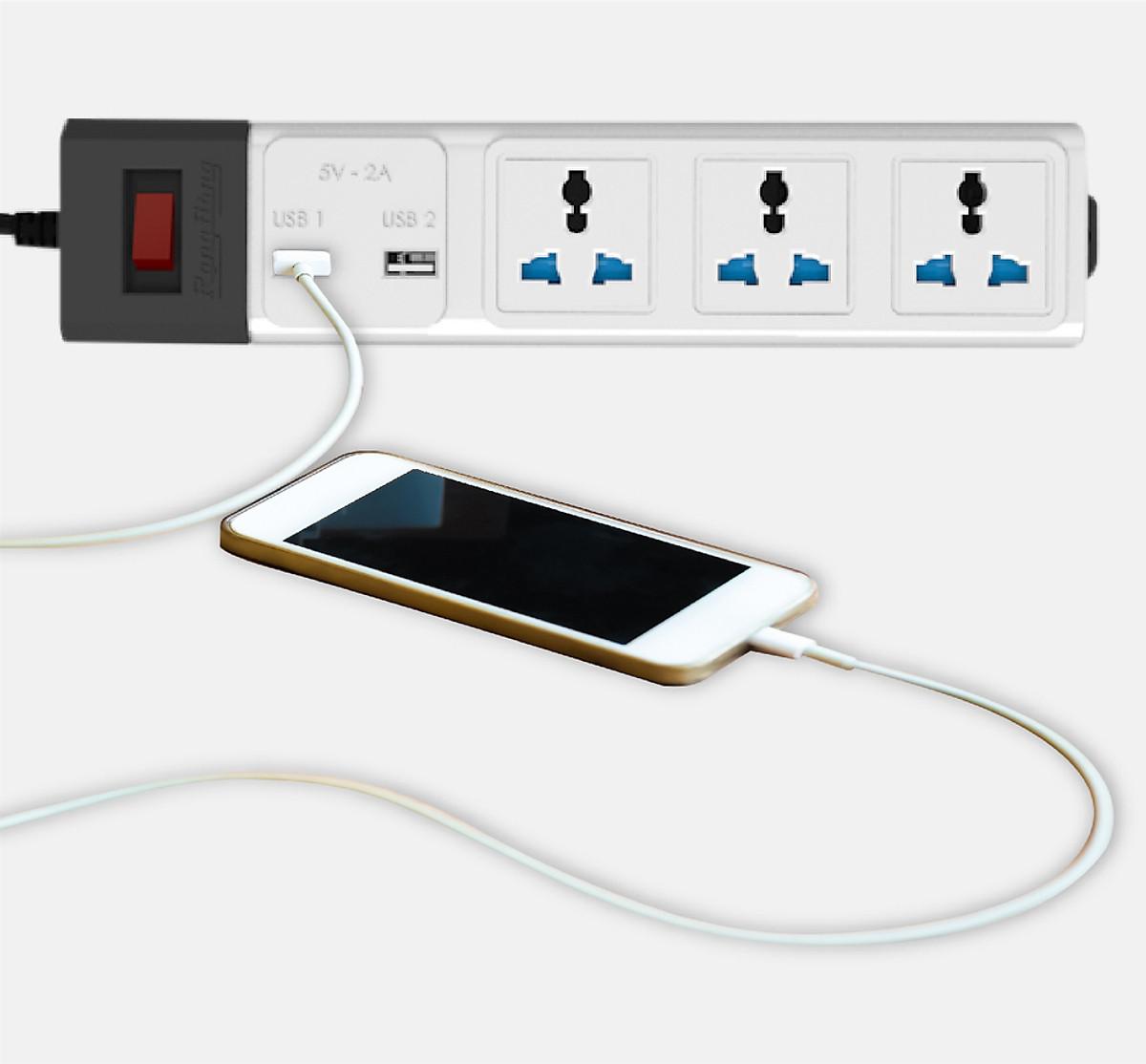 Ổ cắm kéo dài đa năng USB 3m-5m chính hãng Rạng Đông Model: OC02.USB 3C/3M/10A
