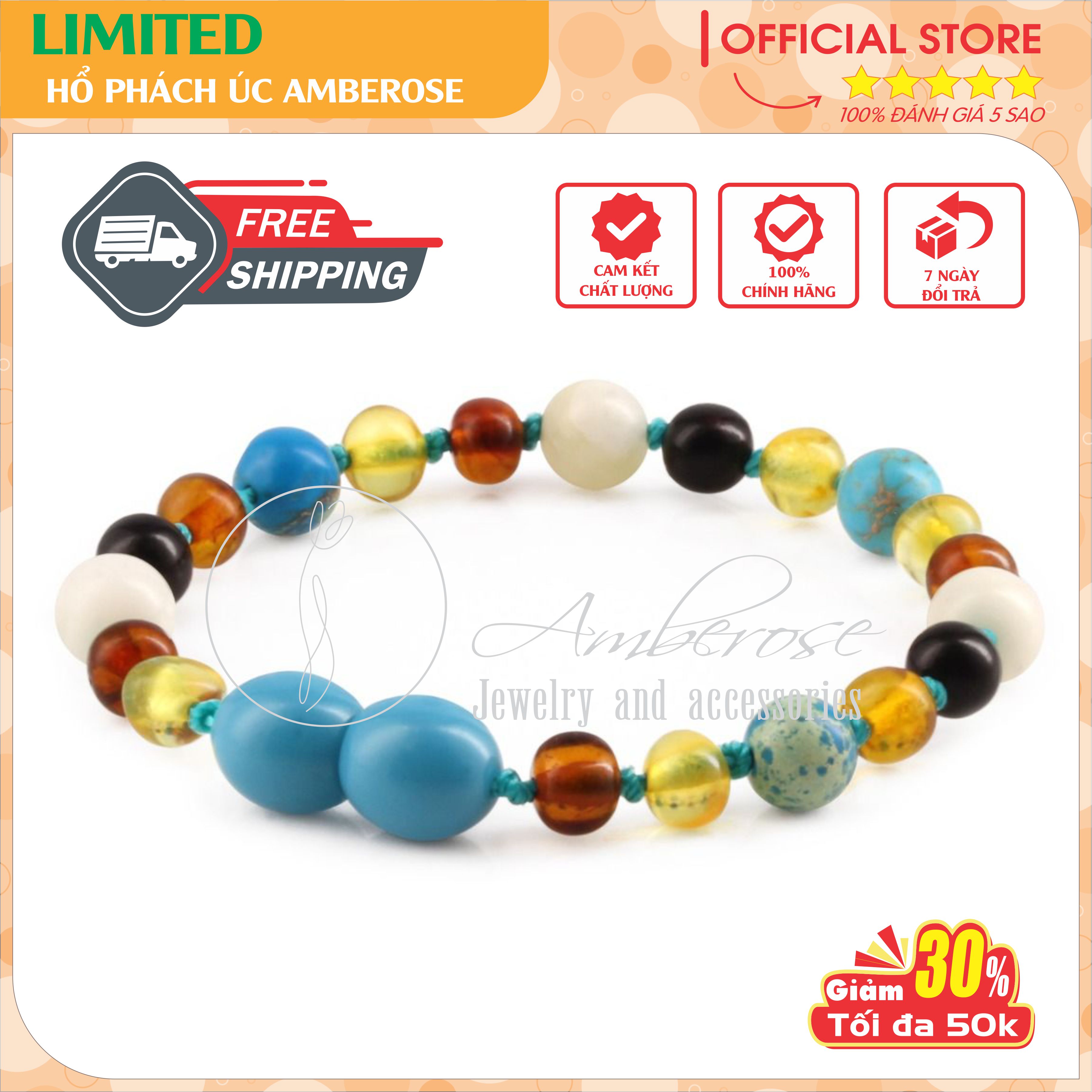 Bộ Vòng Hổ Phách Amber Úc Cho Bé 0 - 10 tuổi SABLMTMDX22