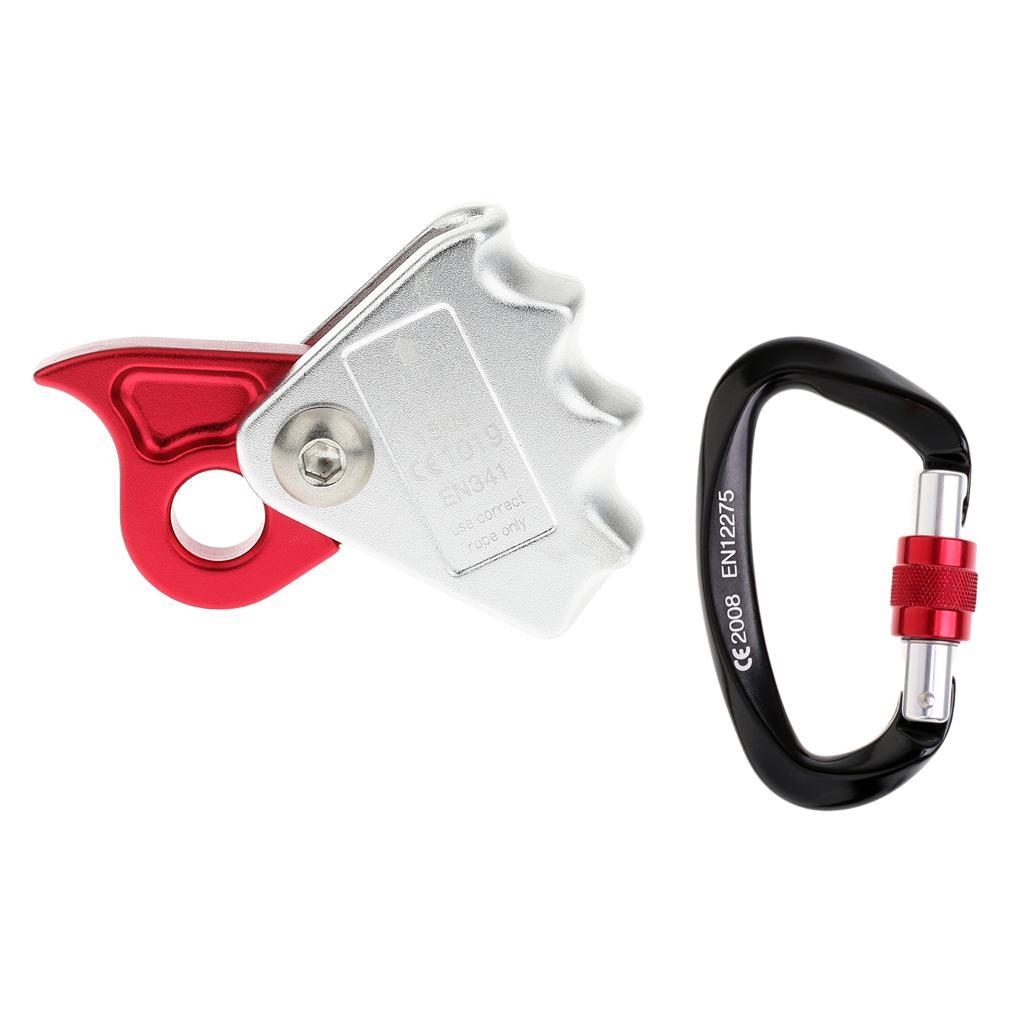 15KN 9-12mm Rope Grab Protecta With 25KN Screw Locking Carabiner For Rock Climbing Tree Arborist Caving Rescue Fall Protection
