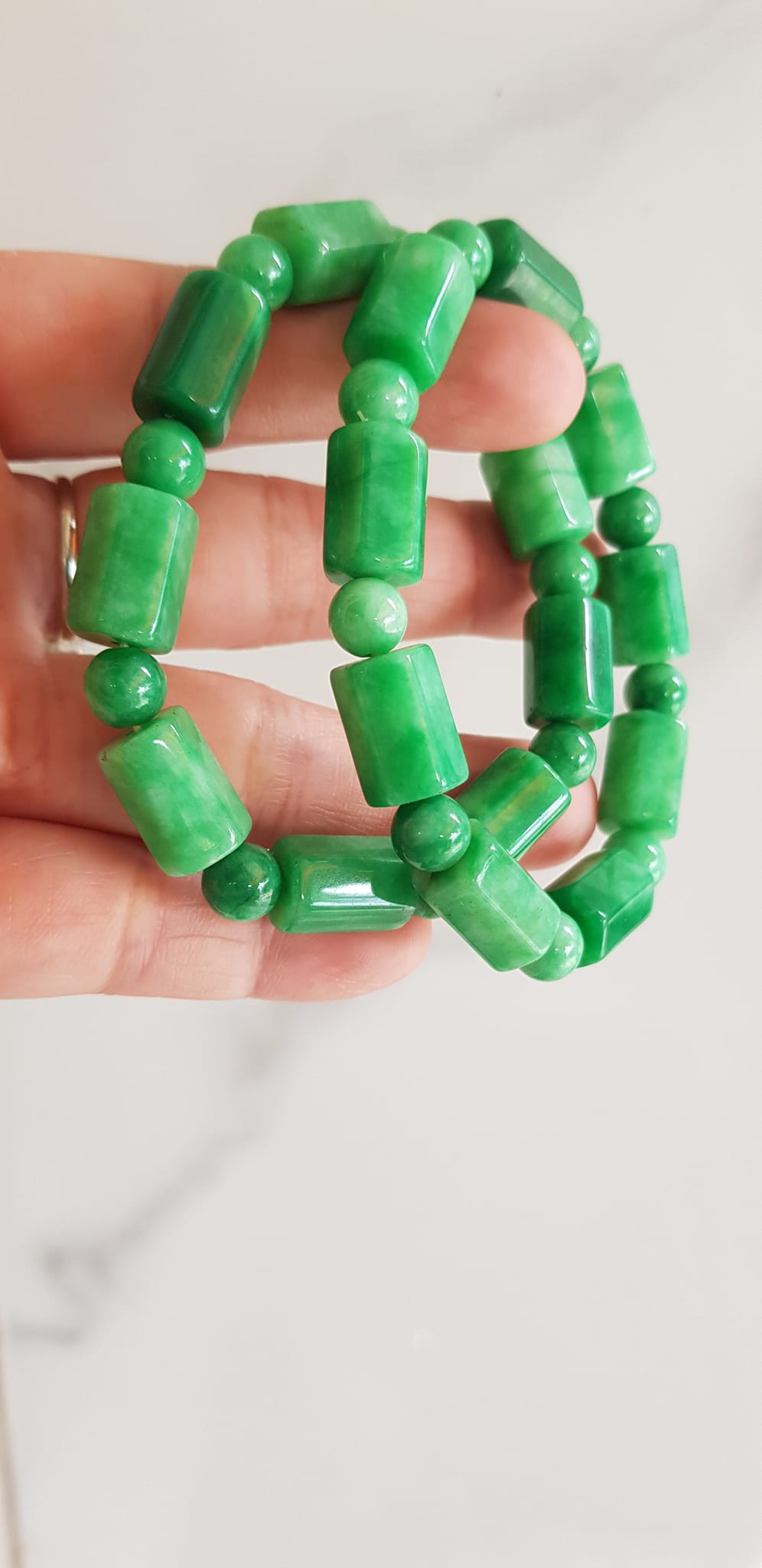 Vòng đeo tay nữ đá cẩm thạch xanh mix kiểu hạt ống vuông dài tròn size 10mm Nữ mệnh mộc hỏa thủy đeo xinh may mắn ạ
