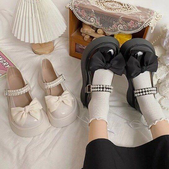 (TẶNG TẤT lolita)Giày lolita, giày nữ ulzzang GẮN NƠ ĐÍNH NGỌC SIU XINH