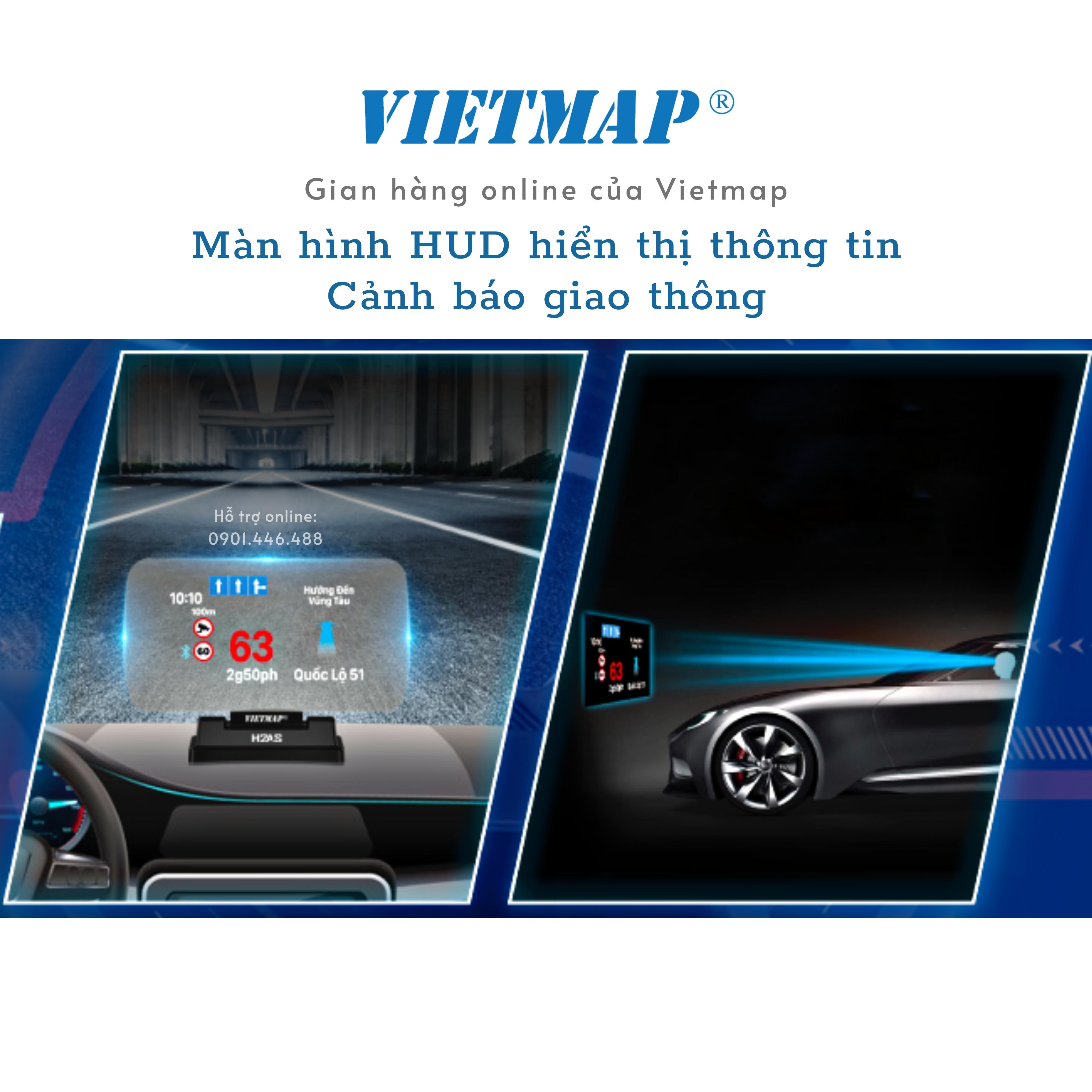 Vietmap H2AS - Màn hình HUD hiển thị kính lái thông tin Cảnh báo giao thông - Hàng chính hãng