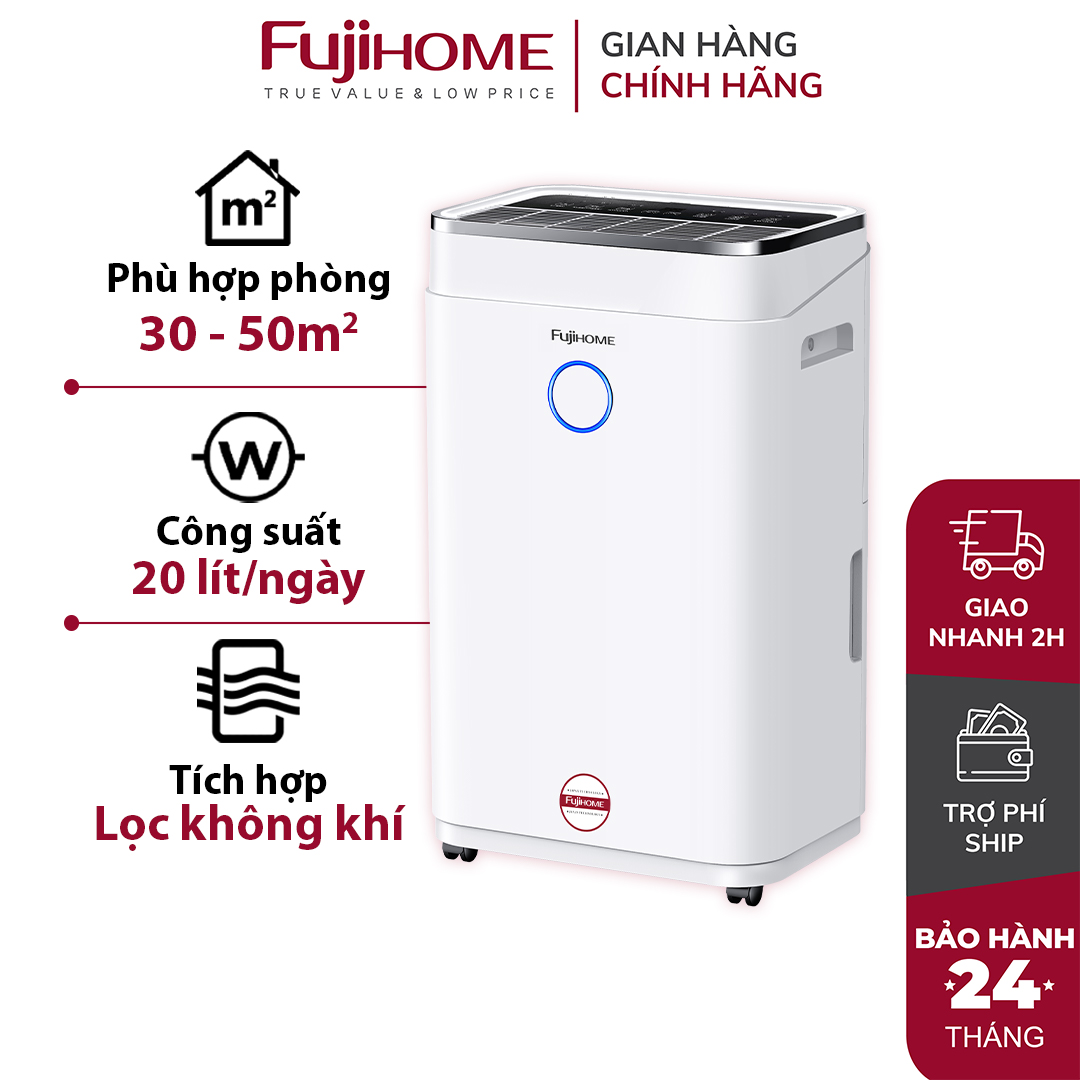 Máy hút ẩm lọc không khí 40M2-50M2 nhập khẩu FUJIHOME DH20W, 20 lít/ngày kết nối wifi điều khiển qua APP, hiển thị độ ẩm - Hàng chính hãng