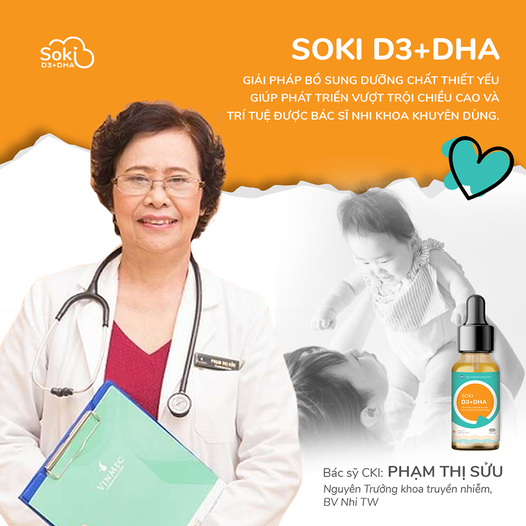 Vitamin Soki D3 DHA 3in1 bổ sung dinh dưỡng giúp bé chắc xương, thông minh