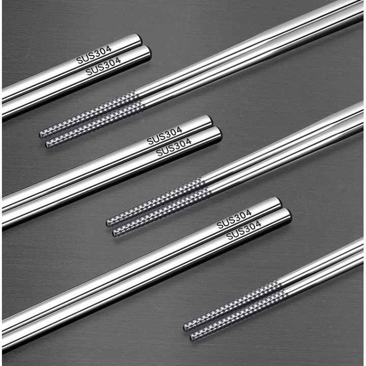 Set 5 đôi Đũa inox 304 dạng ống vuông chống trơn trượt xuất Đức hàng cao cấp