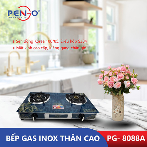 Bếp gas đôi mặt kính Kiềng Gang Pengo PG-8088A( Hàng chính hãng)