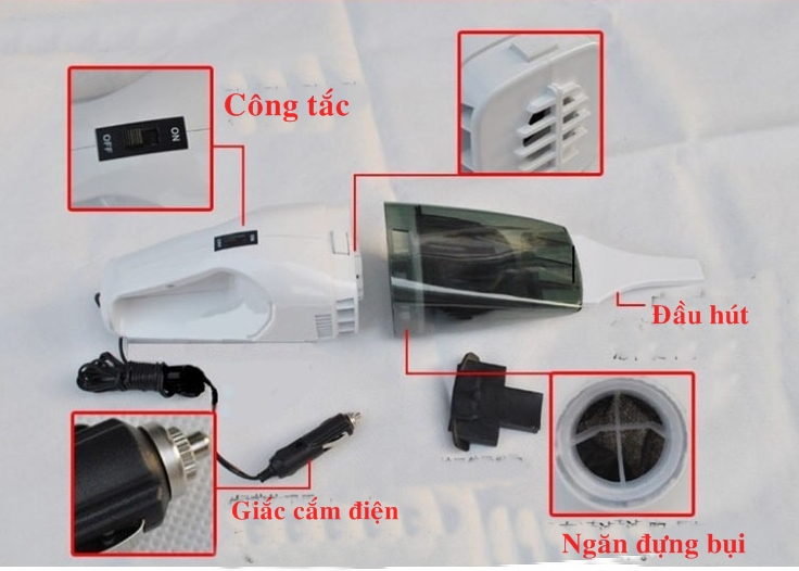 Máy hút bụi cầm tay máy hút vệ sinh xe hơi mini đa năng dùng cho xe ô tô công suất 60W 12V