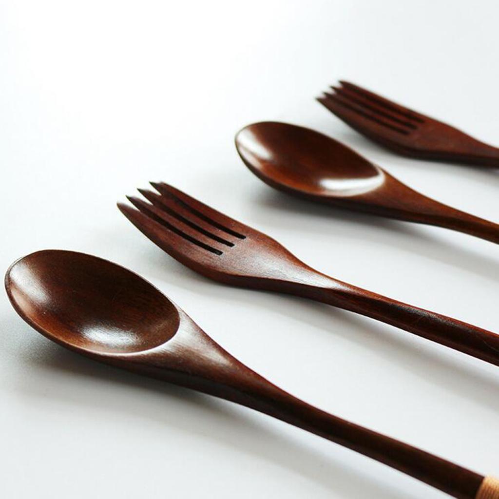 Wooden Spoon Fork Chopsticks Set, Lunch Tableware, Japanese Style