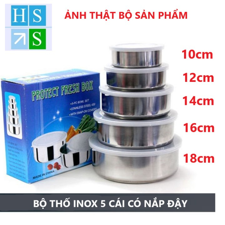 Bộ Thố inox 5 cái dùng đa năng có nắp đậy tiện dụng