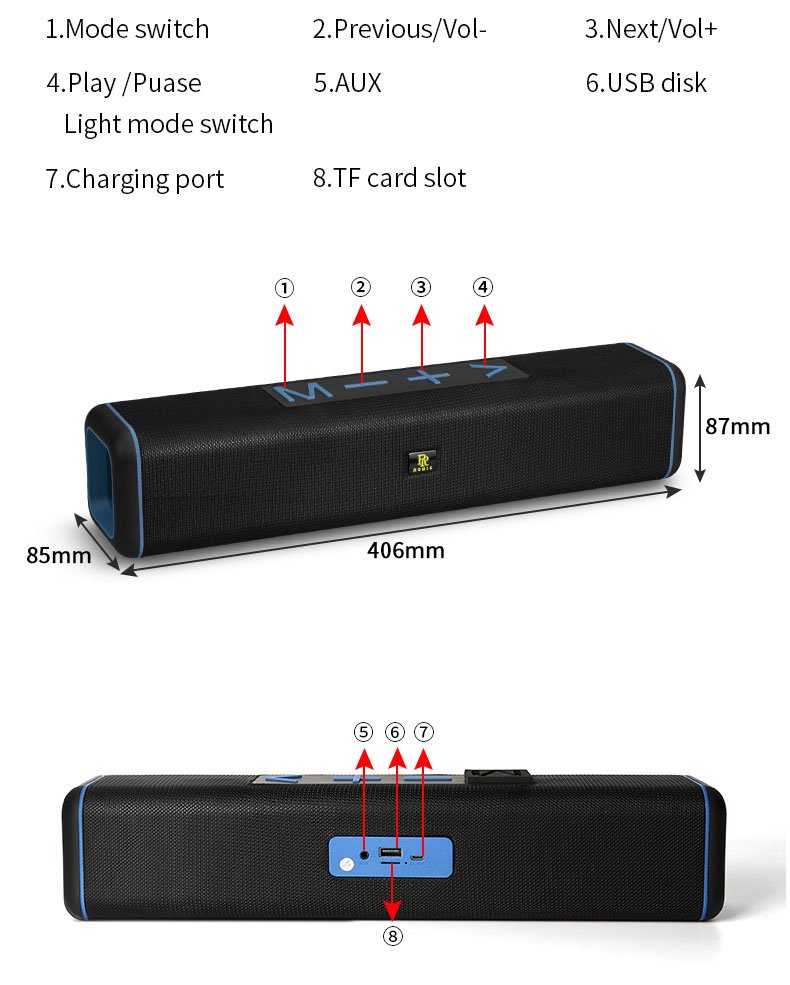 Loa bluetooth ROMIS RM S8100 – Loa hifi siêu bass, thiết kế sang trọng – Loa cầm tay, để bàn kèm bass cộng hưởng - Kết nối TWS – Âm thanh chân thực, đèn led sống động - Hàng nhập khẩu