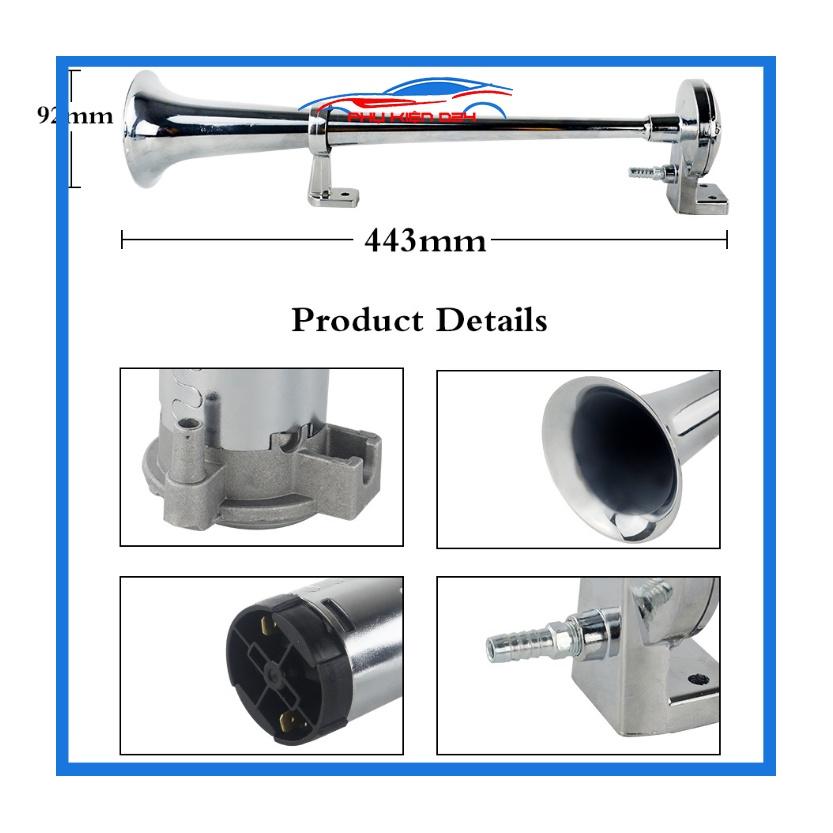 Còi sinh hơi ô tô 12V dài 45cm hợp kim mạ kẽm kèn đơn cường độ 150db