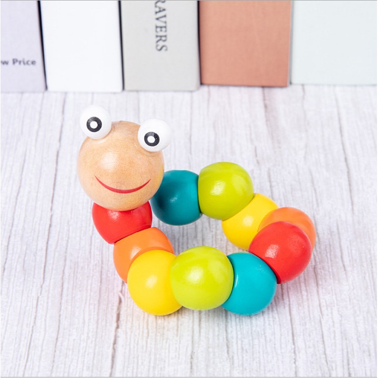 Bộ 4 Món Đồ Chơi Giúp Bé Phát Triển Trí Thông Minh - Luồn Hạt, Con Sâu Gỗ, Đàn Gỗ 8 Thanh, Tháp Xếp Chồng Cầu Vồng