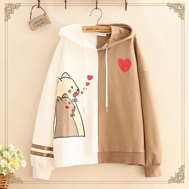 Áo khoác hoodie nữ FREESHIP áo khoác nỉ mẫu hai con gấu thả tim siêu dễ thương