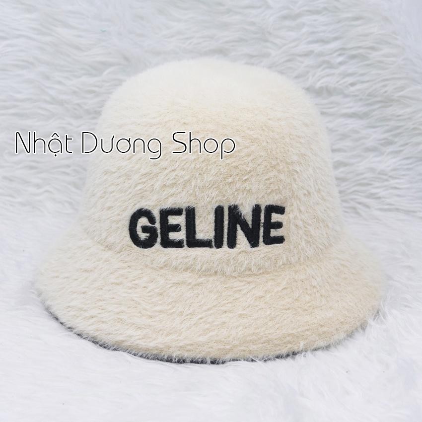 Mũ bo cụp lông thỏ, nón tai bèo vành tròn hàng quảng châu thêu chữ Geline, vành 5cm phù hợp cho bạn nữ đội đi du lịch.