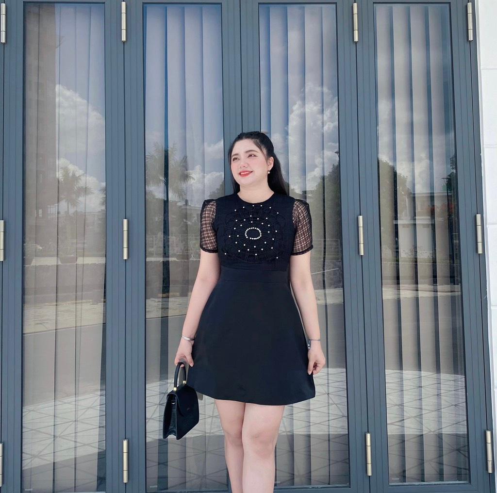 Đầm xòe phối ren lưới bigsize