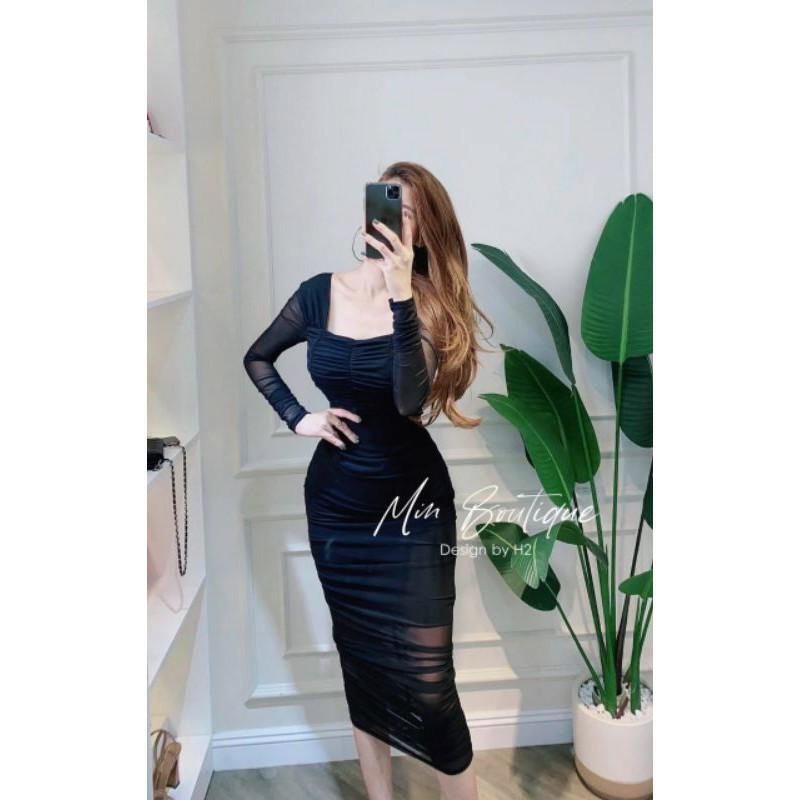 VÁY DÚM MAXI 2 LỚP ĐEN/BE CHẤT LƯỚI