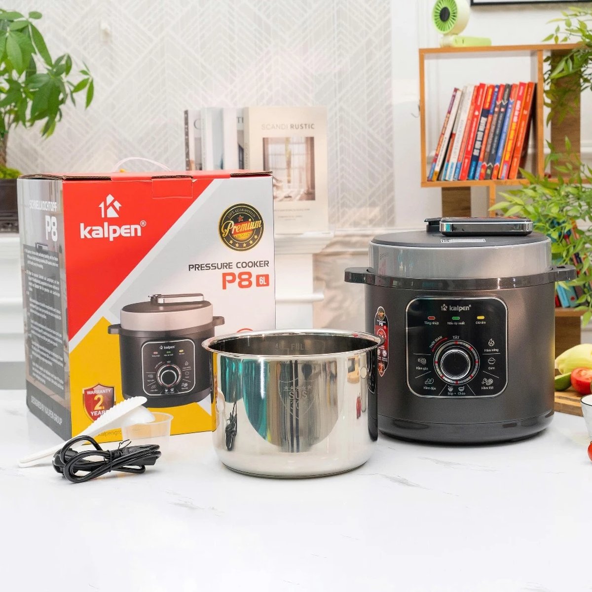 Nồi áp suất điện lòng nồi inox 304 dung tích 6L, Núm vặn cơ dễ sử dụng KALPEN P8 - Hàng chính hãng