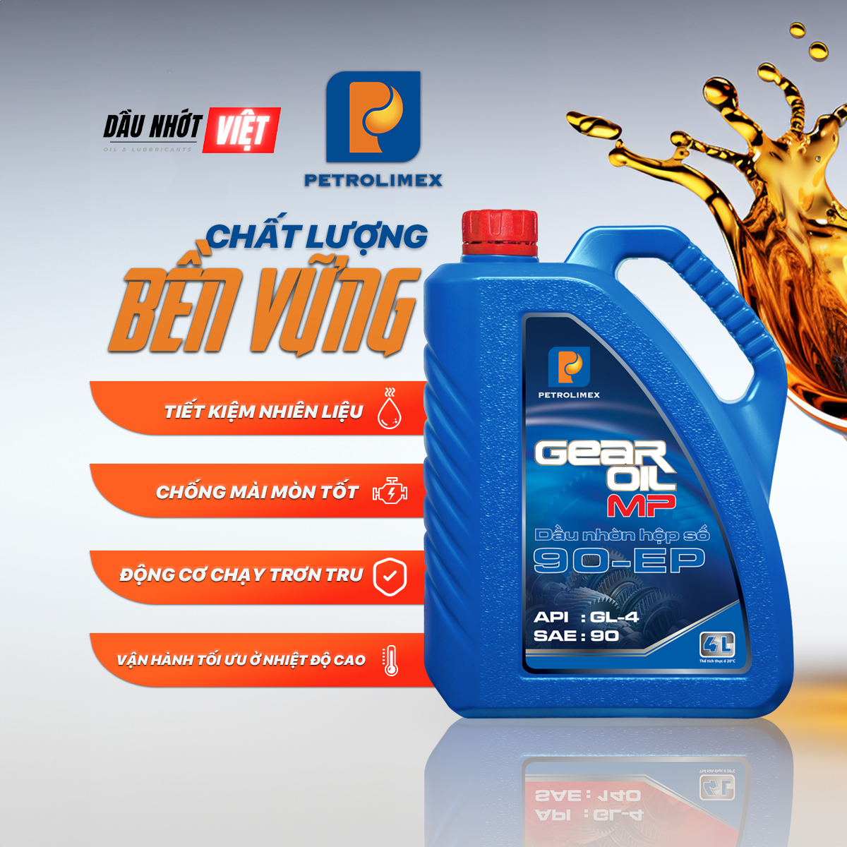 Nhớt hộp số ô tô Petrolimex PLC Gear Oil MP 90 EP (4L) - Chính hãng