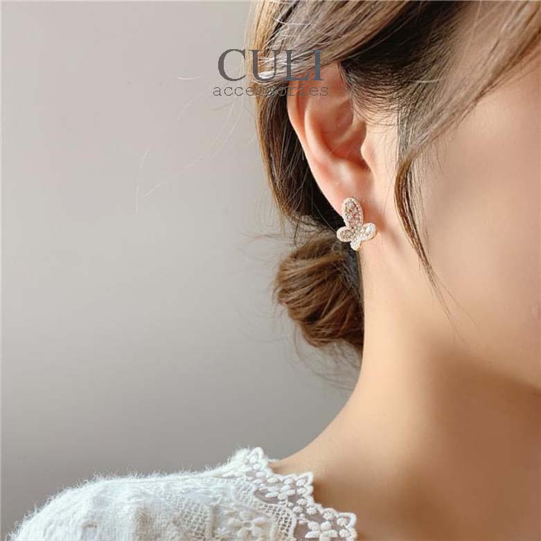 Khuyên tai, Bông tai thời trang hình bướm kết hạt traiHT690 - Culi accessories