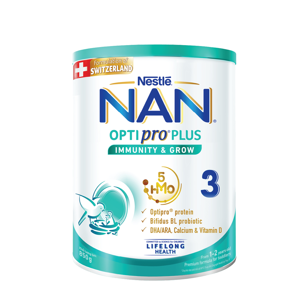 Sữa bột Nestlé NAN OPTIPRO PLUS 3 850g/lon với 5HMO