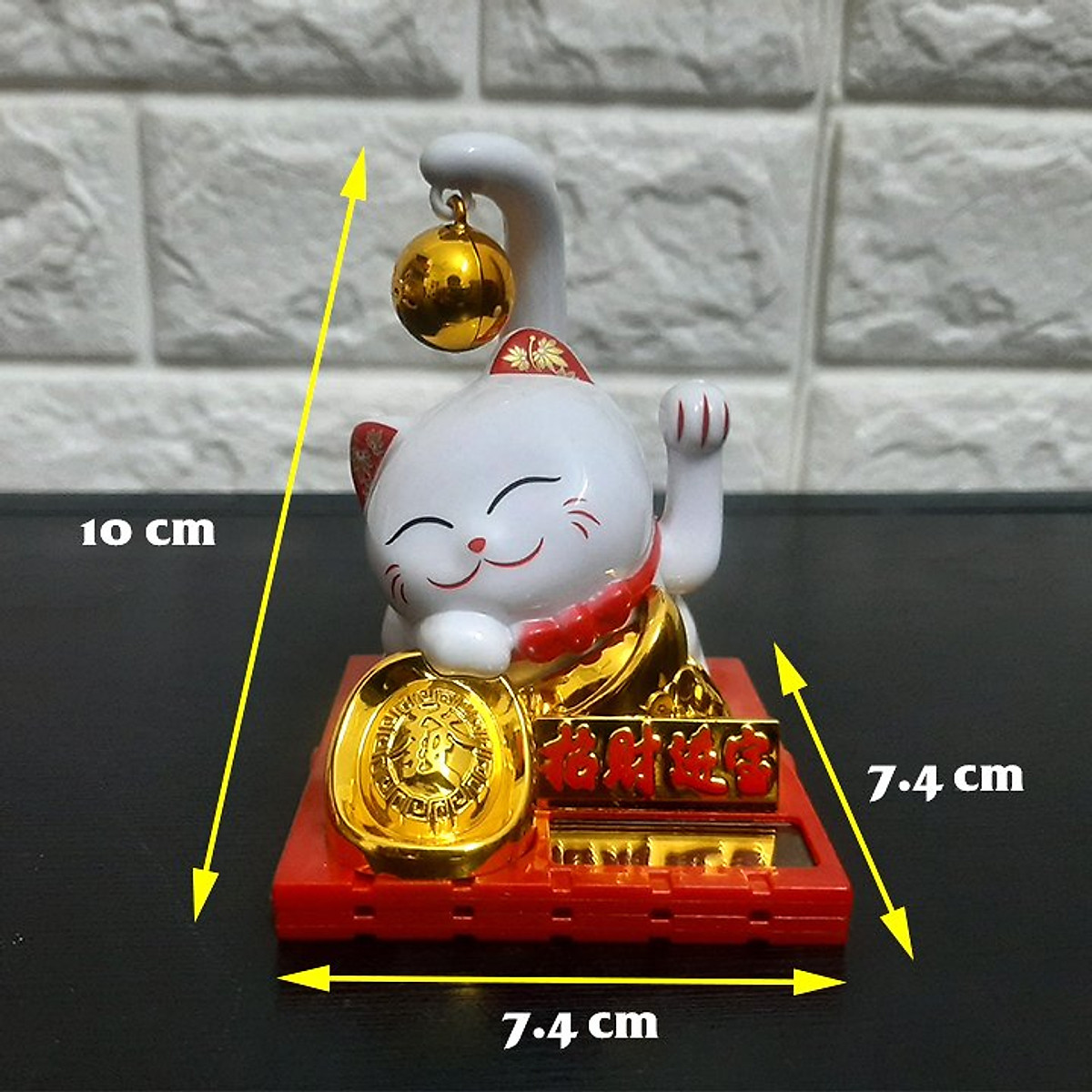 Tượng Mèo Thần Tài Đuôi Dài Ôm Thỏi Vàng 12x9x9cm