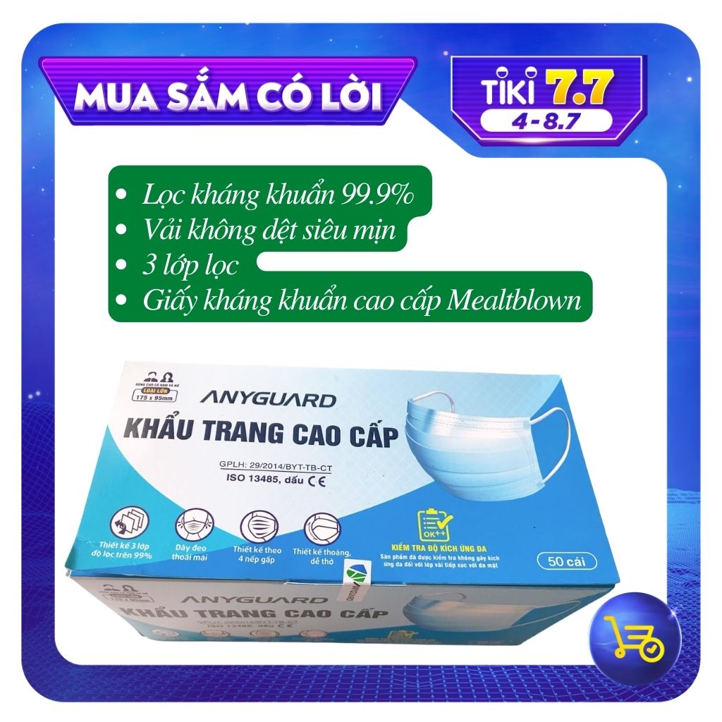 Khẩu trang y tế cao cấp ANYGUARD (ISO13485, FDA, CE), Hộp 50 cái