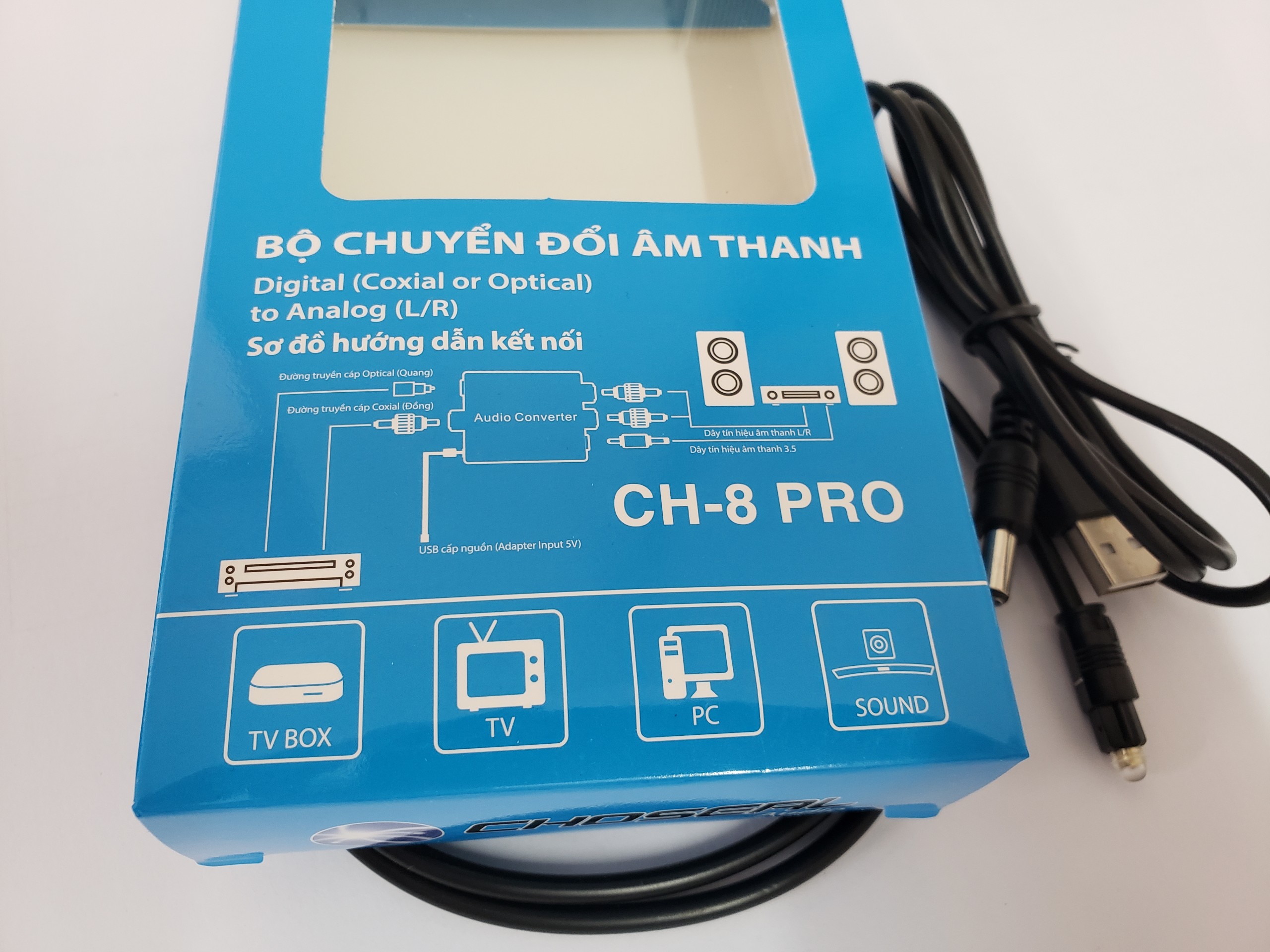 Bộ chuyển âm thanh CHOSEAL chuyển từ TV 4K quang optical sang audio AV ra amply+Cáp optical độ dài 1m-hàng chính hãng