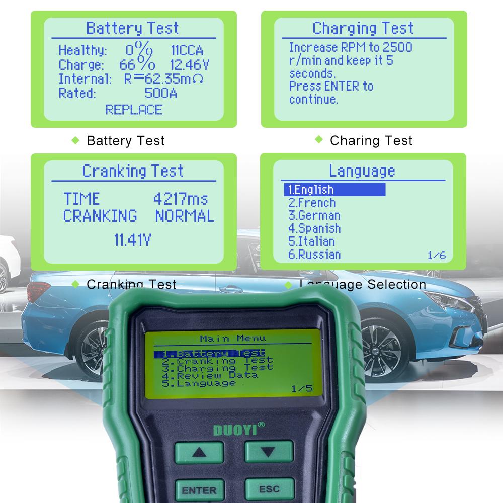 12V Car Motorcycle Battery Tester Digital Battery Analyzer 100-2000 CCA Battery Load Auto Cranking Charging System Test