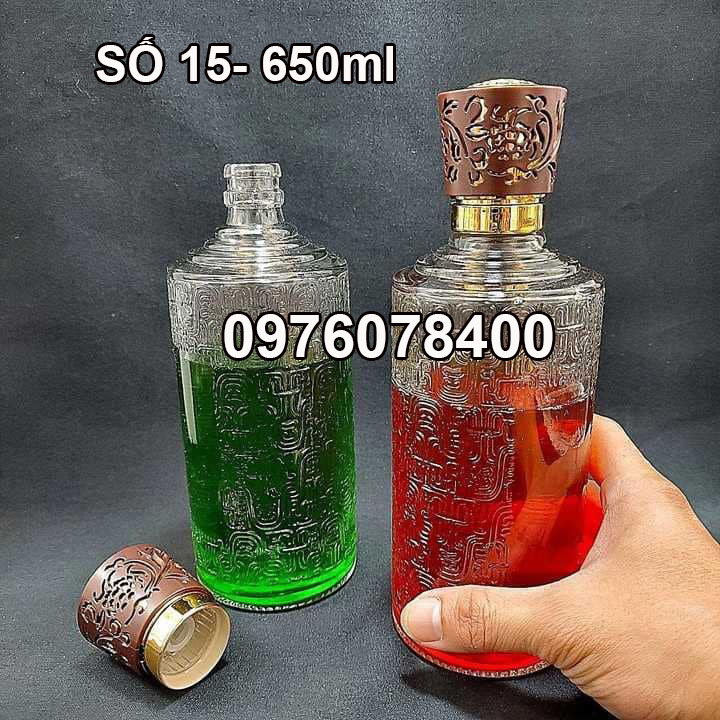 Chai Đựng Rượu Thủy Tinh Cao Cấp 650ml. Trụ Tròn Hoa Văn Nổi Sang Trọng !!!