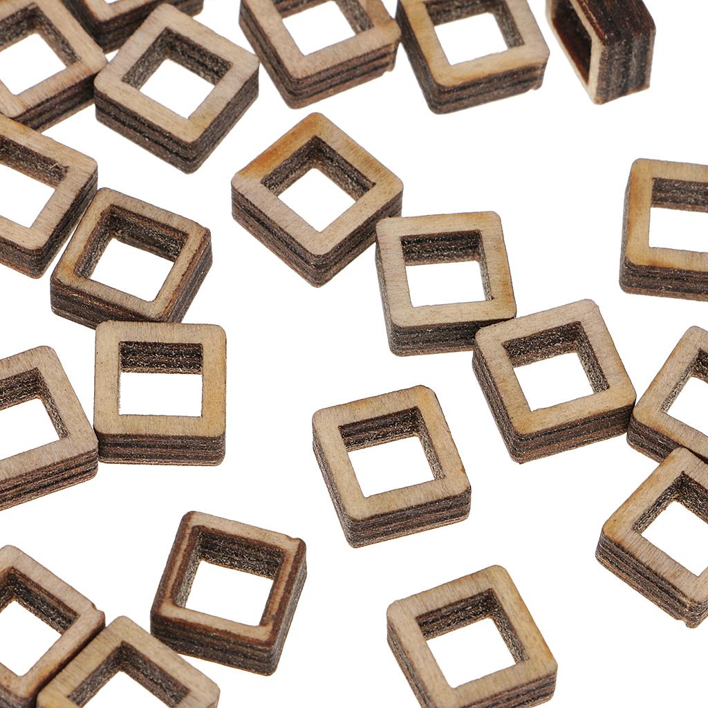 Unfinished Wood Hollow Square Wooden Pieces for Woodcraft Model Making Craft DIY Christmas Wooden Ornament