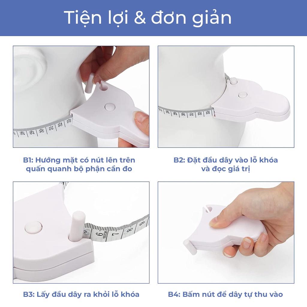 Thước dây đo eo, thước dây cuộn dài 1.5m tự thu gọn, đo eo, ngực, bắp chân, đùi, mông