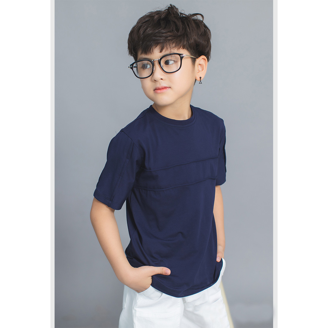 Áo thun xanh tím than phối ngực Lovekids - LK0338