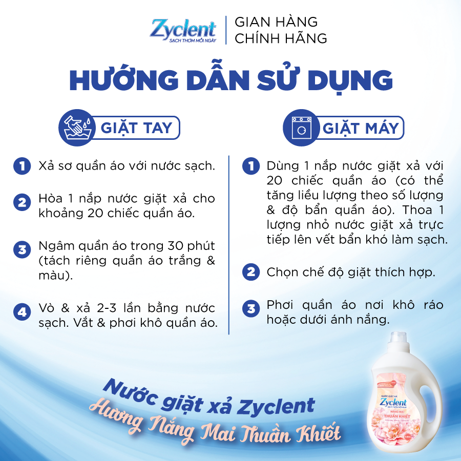 Nước Giặt Xả Zyclent Extra Hương Nắng Mai Thuần Khiết 3.8kg
