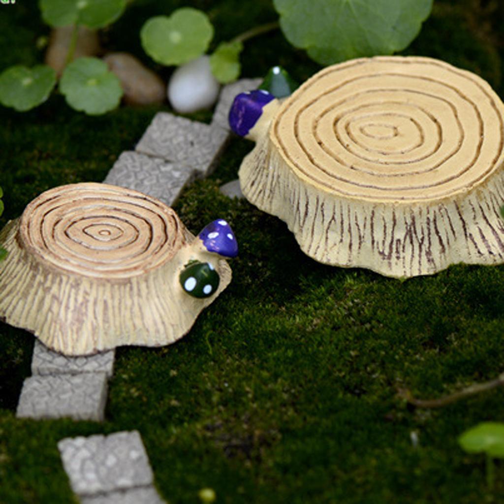 Miniature wooden wooden stool chair with mushroom mini world garden decor