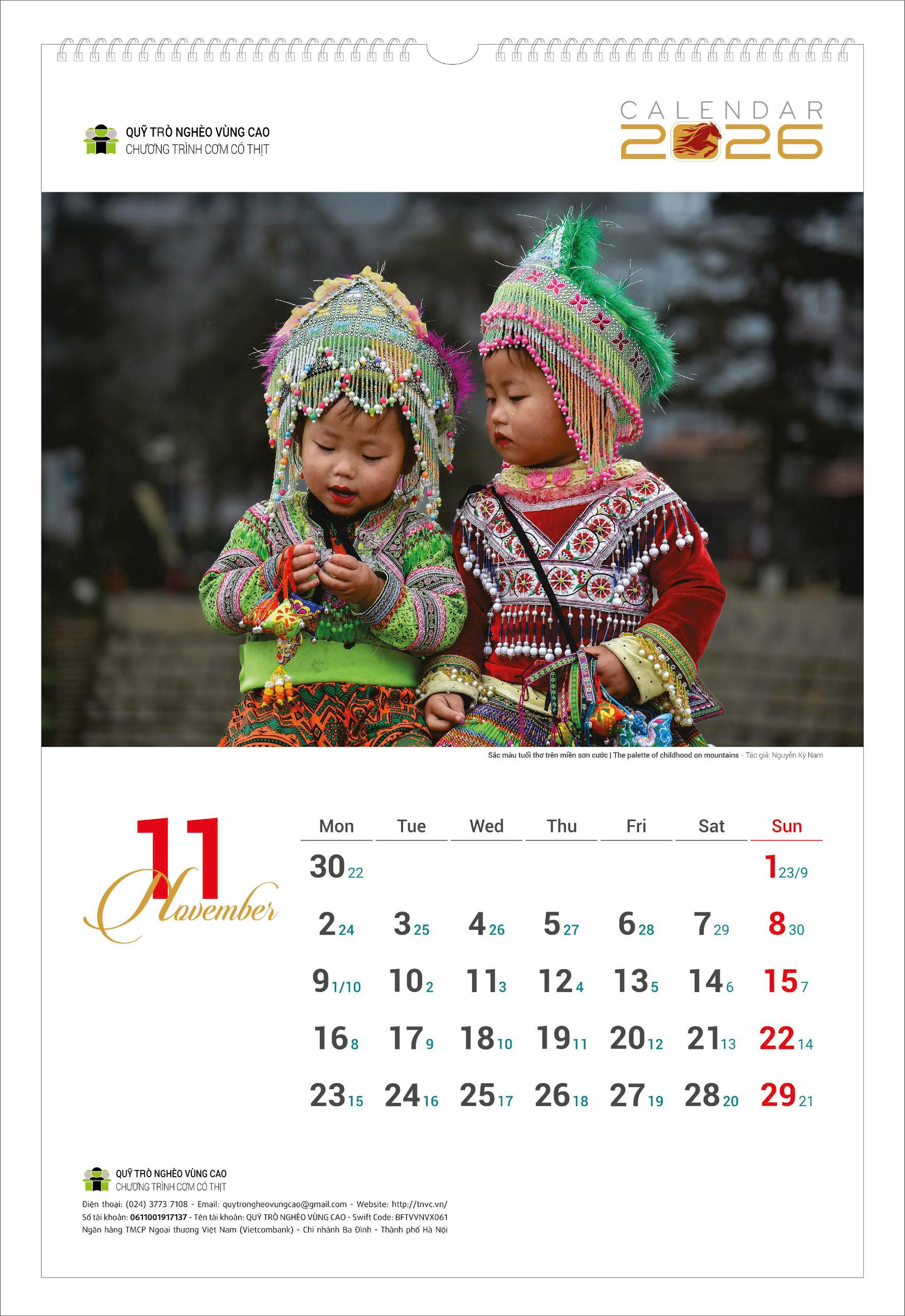Lịch tường Trẻ Em vùng cao 2026 Cơm Có Thịt - Lịch treo tường Quỹ Trò Nghèo Vùng Cao