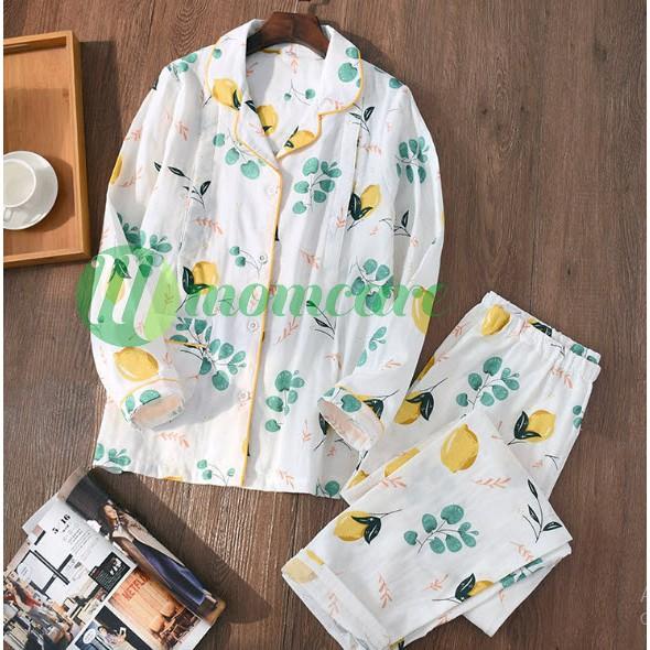 Bộ đồ bầu sau sinh cho con bú ti XÔ NHẬT thô đũi cực mát - Pijama bầu &amp; sau sinh Quần áo bầu mặc nhà mùa hè đẹp Bigsize